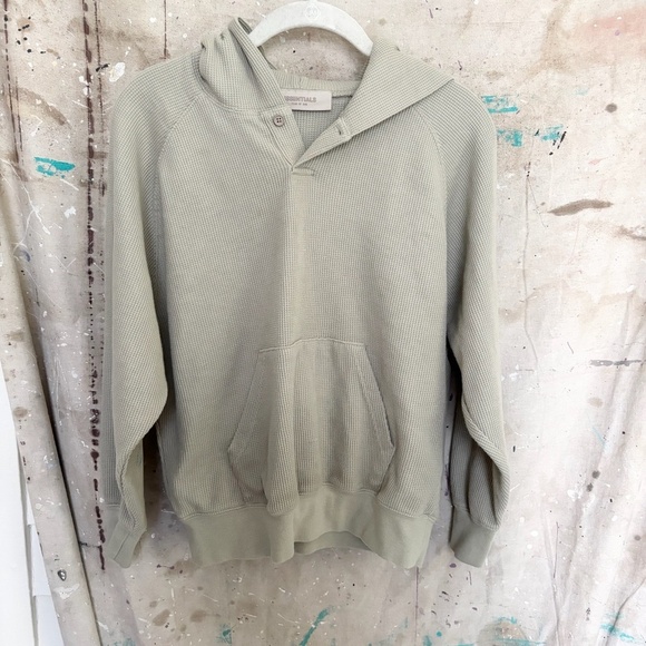 Fear Of God Essentials Seafoam Green Waffle Henley Hoodie - Picture 2 of 6